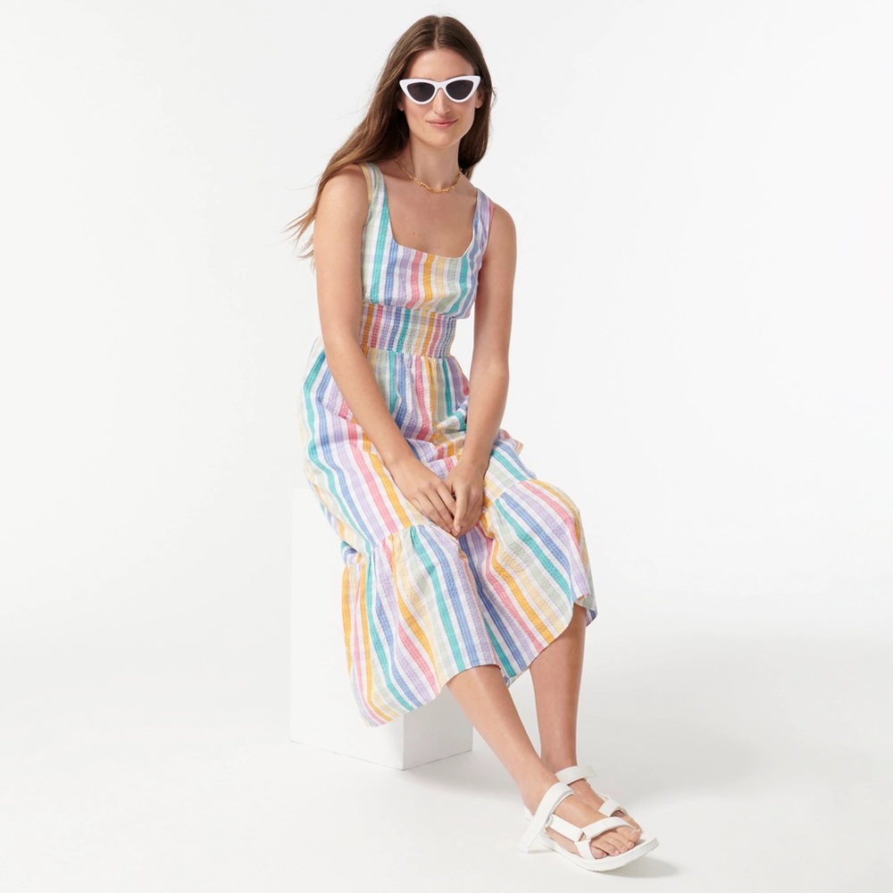 J. Cree Squareneck Dress in Rainbow Gingham
